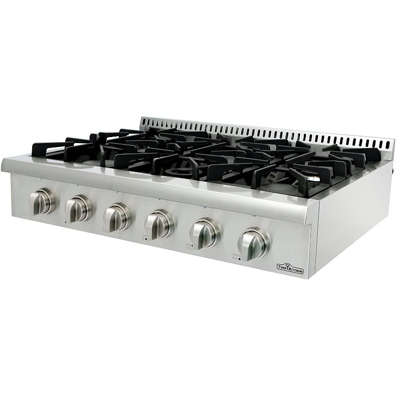 Thor Kitchen HRT3618U Professional 36 Inch Wide Innovative 6 Multi Sized Burner Natural Gas Rangetop Kitchen Stove Appliance, Stainless Steel