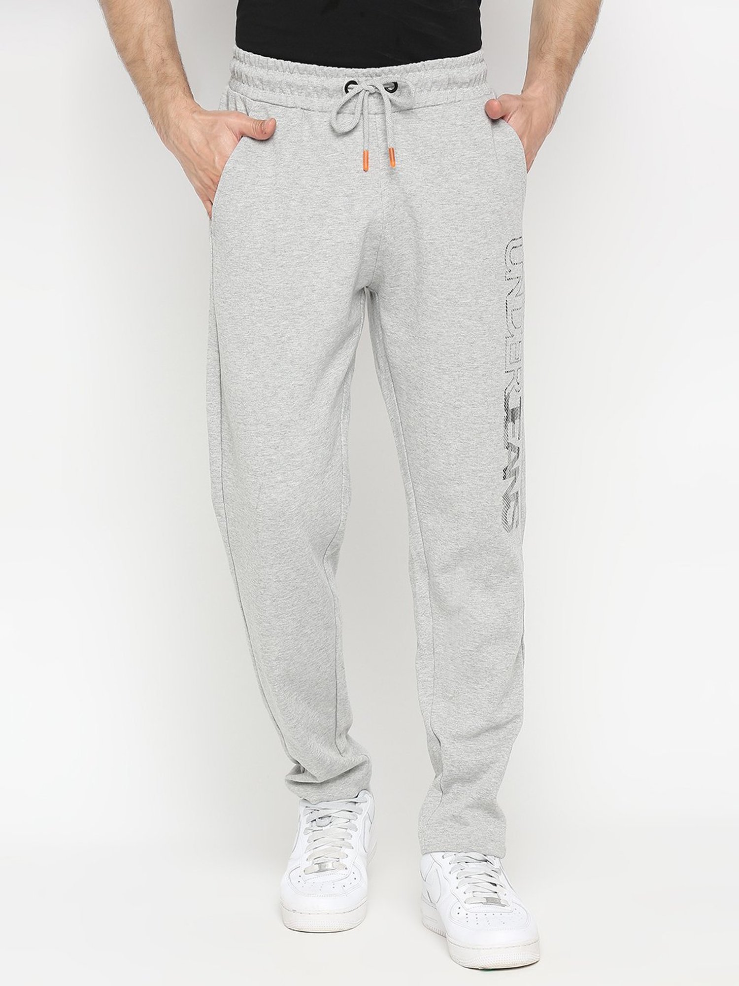 UnderJeans by Spykar Grey Melange Printed Track Pants