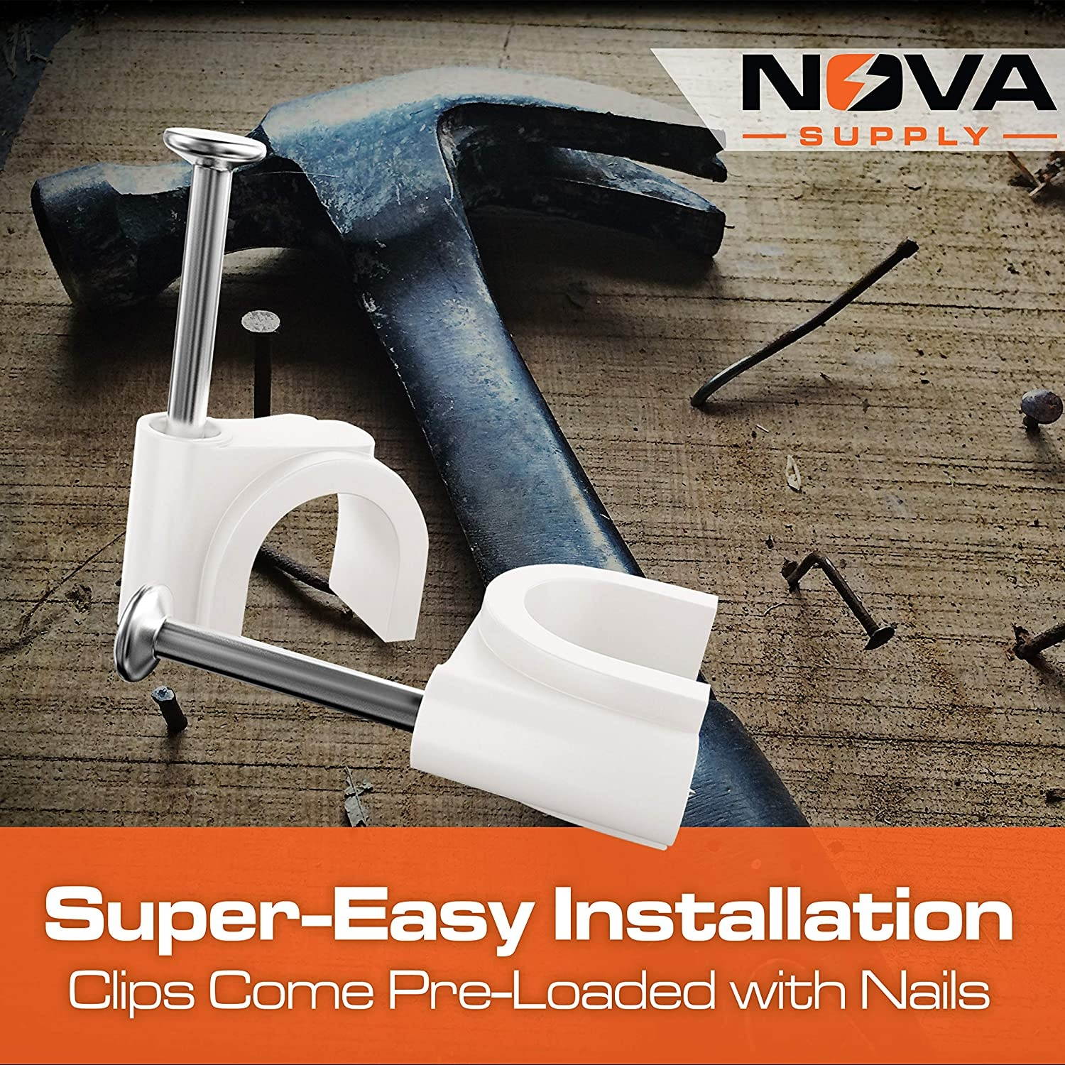 Pro-Grade, Cable Clips with Steel Nails 4mm, 14mm Wire Holders and Tacks 100 Per Size. Durable, UV Resistant Plastic Clips Help Organize Coax, Ethernet, Cat5, Cat6 and Other Cords.