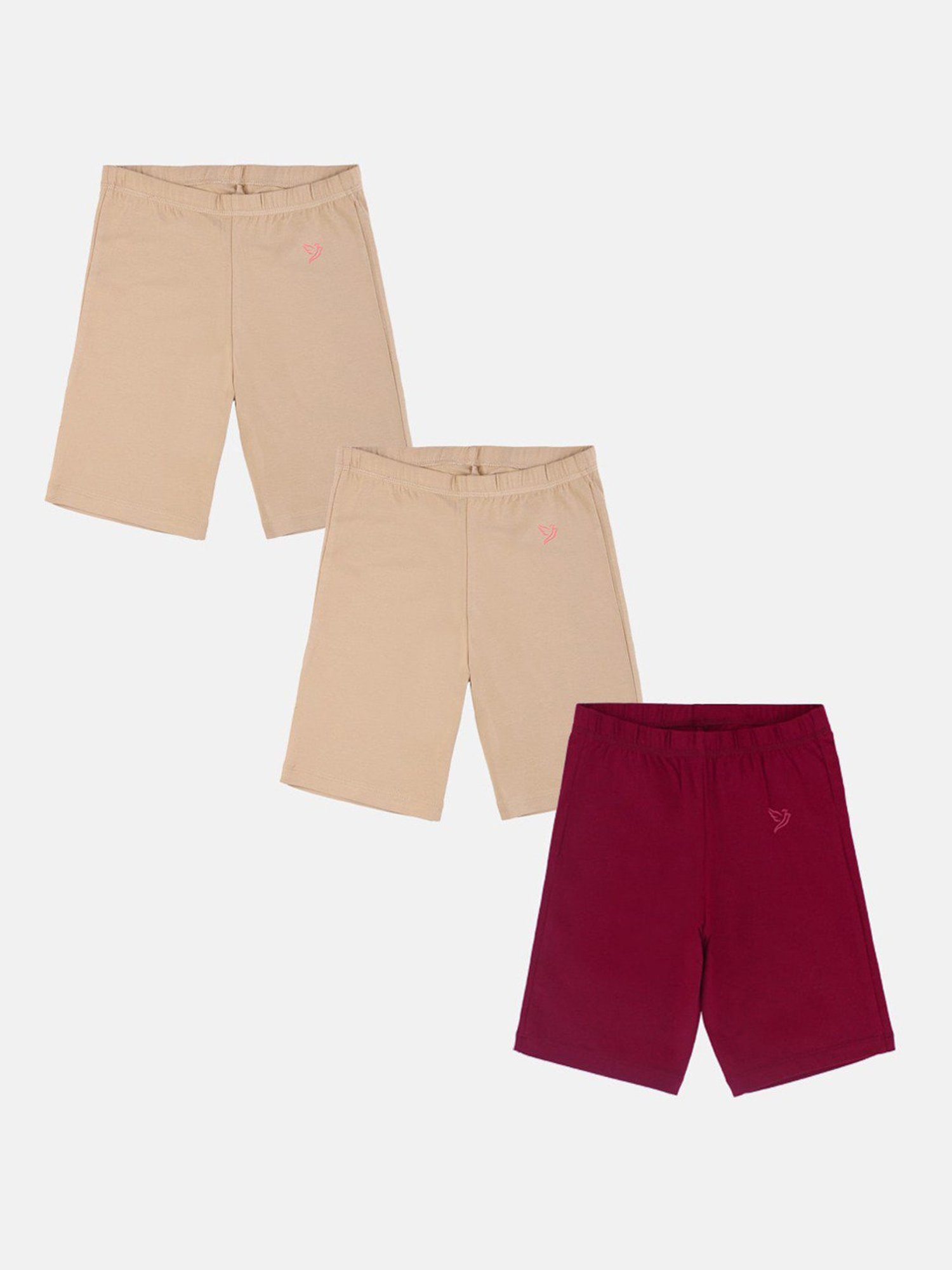 TWIN BIRDS Kids Beige & Burgundy Solid Shorts (Pack Of 3)