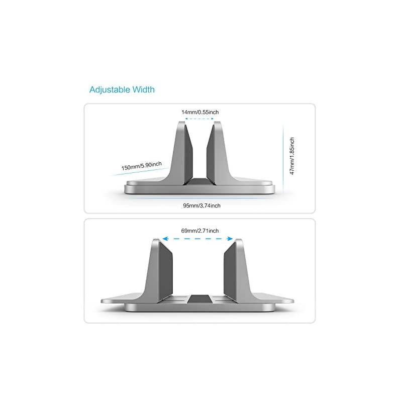Vertical Laptop Stand Adjustable Size  Desktop Aluminum MacBook Stand with Adjustable Dock Size Fits All MacBook Surface Chromebook and Gaming Laptops Up to 173 inch Gray