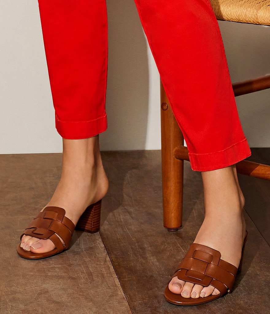 Lauren Ralph Lauren Whitnee Woven Leather Block Heel Mules