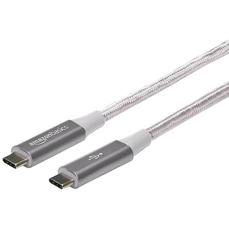Double Braided Nylon USBC to USBC 31 Gen 1 Cable with Power Delivery 5 Gbps | 1 foot Silver