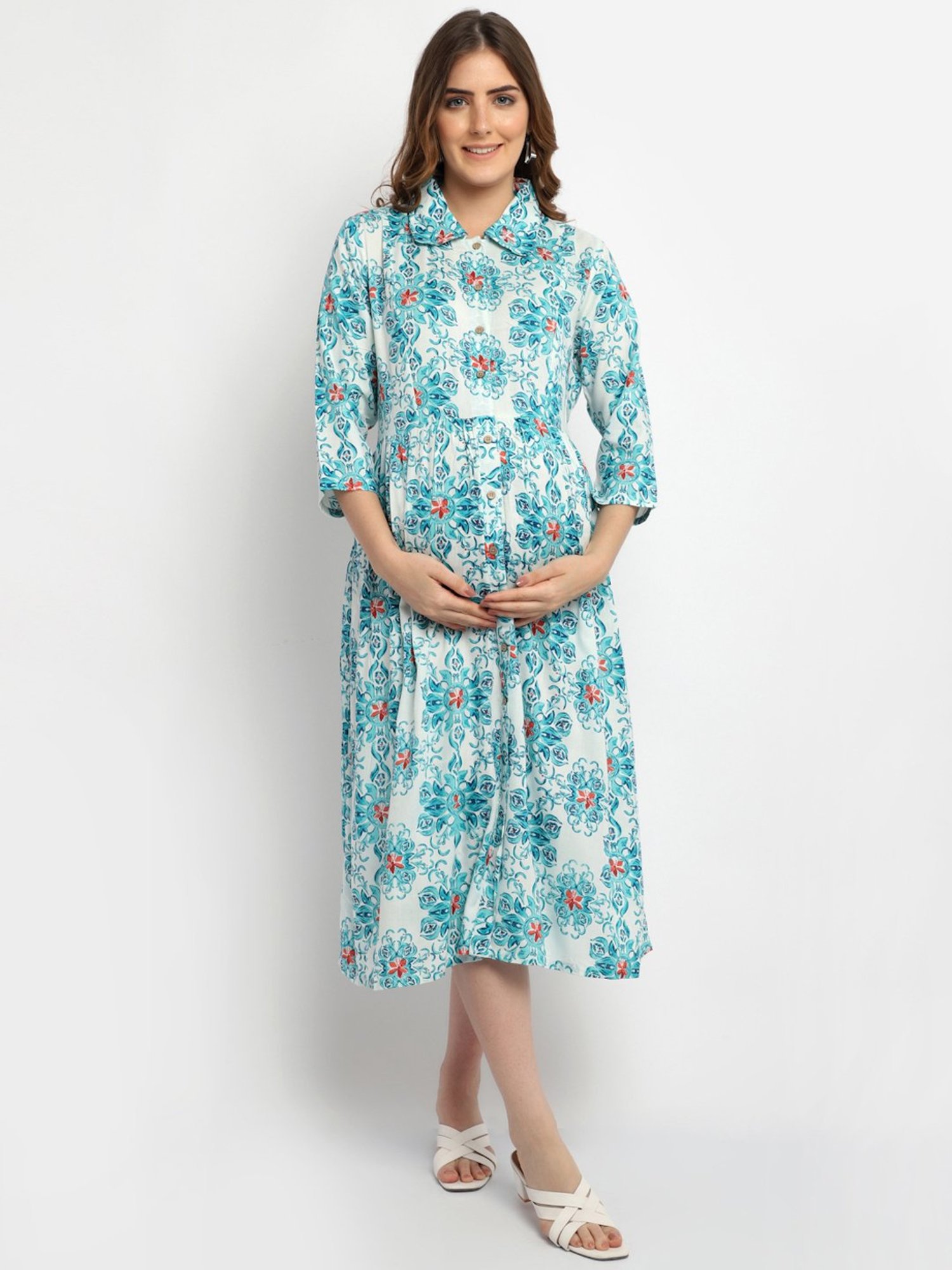 Moms Maternity Blue Printed Dress