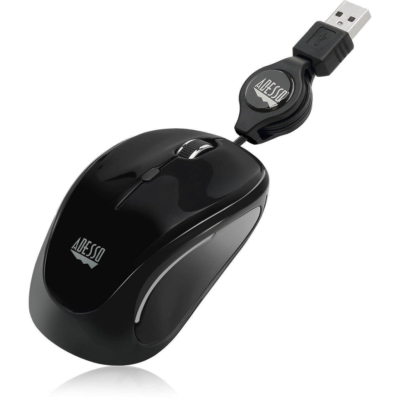 Adesso IMOUSES8B Usb Mini Mouse With Retractable Usb Cable Adjustable 3 Level 3 Buttons 1600 dpi