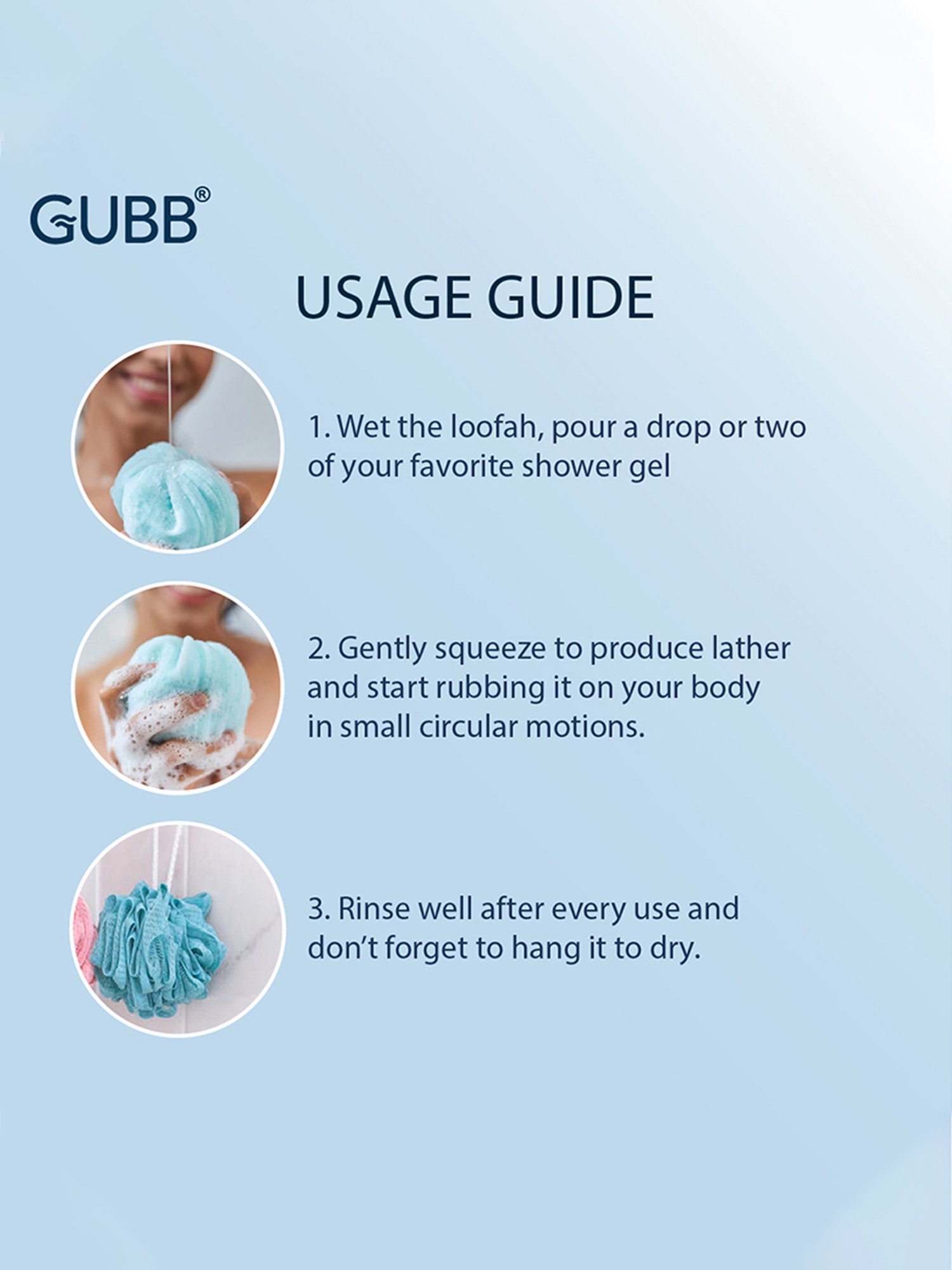 GUBB Luxe Sponge Round Loofah, Bathing Scrubber for Body - Pebble