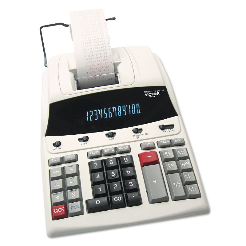 Victor 1230-4 Fluorescent Display Printing Calculator Black/Red Print 3 Lines/Sec 12304