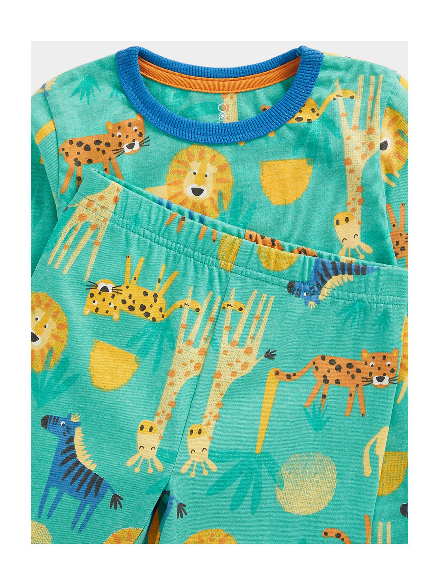 Mothercare Kids Sea Green Printed Full Sleeves T-Shirt with Pyjamas