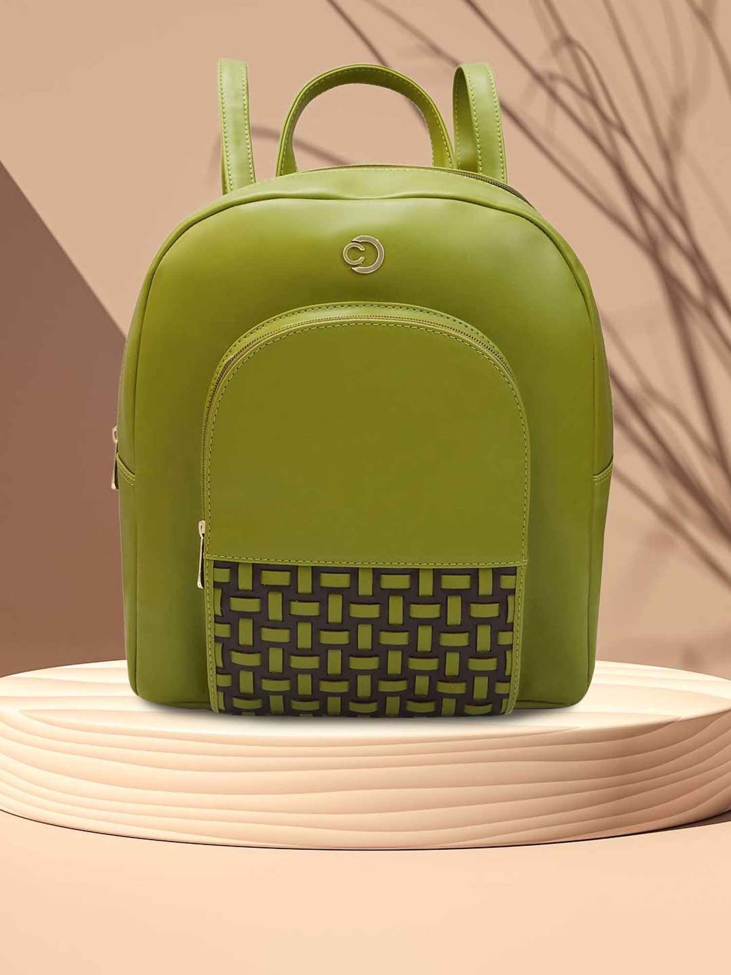 Caprese ZETA Green Faux Leather Large Backpack