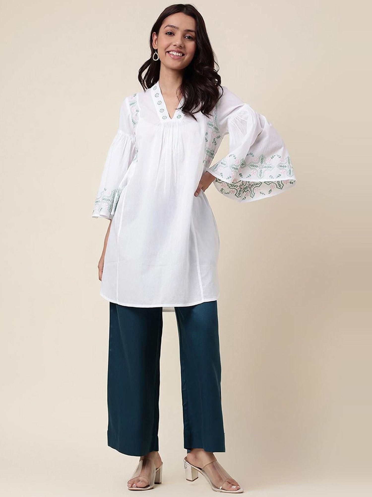 Fabindia White Cotton Embroidered Tunic
