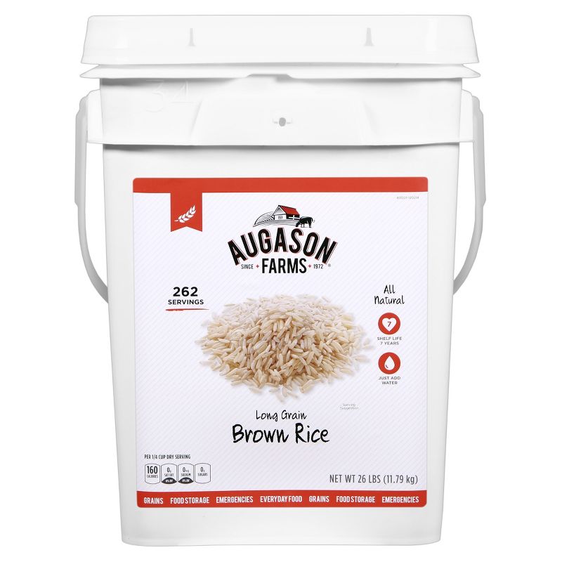 Augason Farms Gluten Free Long Grain Brown Rice Pail - 26lb