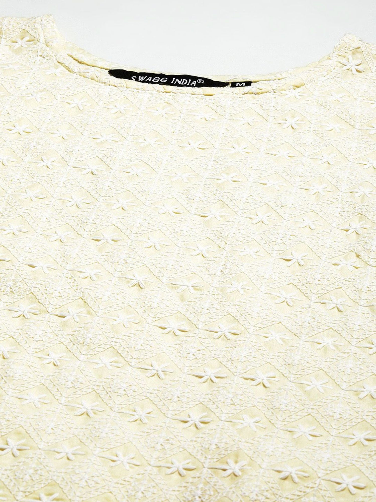 SWAGG INDIA Cream Cotton Embroidered Straight Kurti