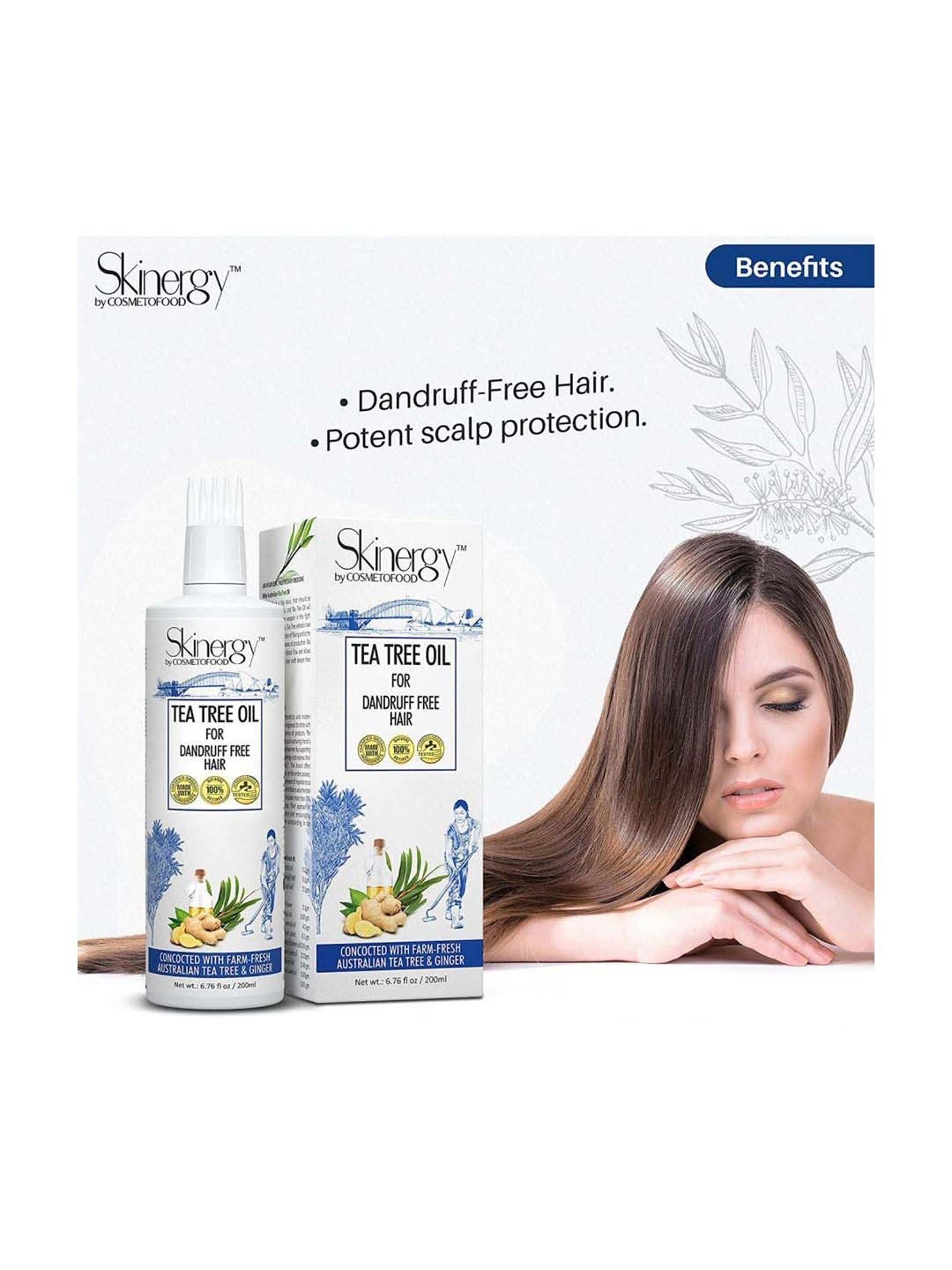Cosmetofood Skinergy Antidandruff hair oil with Australian tea tree oil and ginger oil - 200 ml.