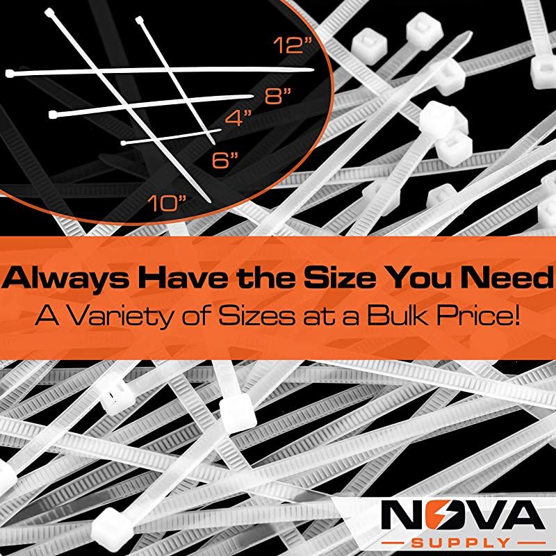 White Zip Ties Multisize Set of 150 HighStrength Cable Tie Pack Has 50x 8 10 12 inch UVResistant Nylon Fasteners Durable Wraps For Storage Organization and Wire Management