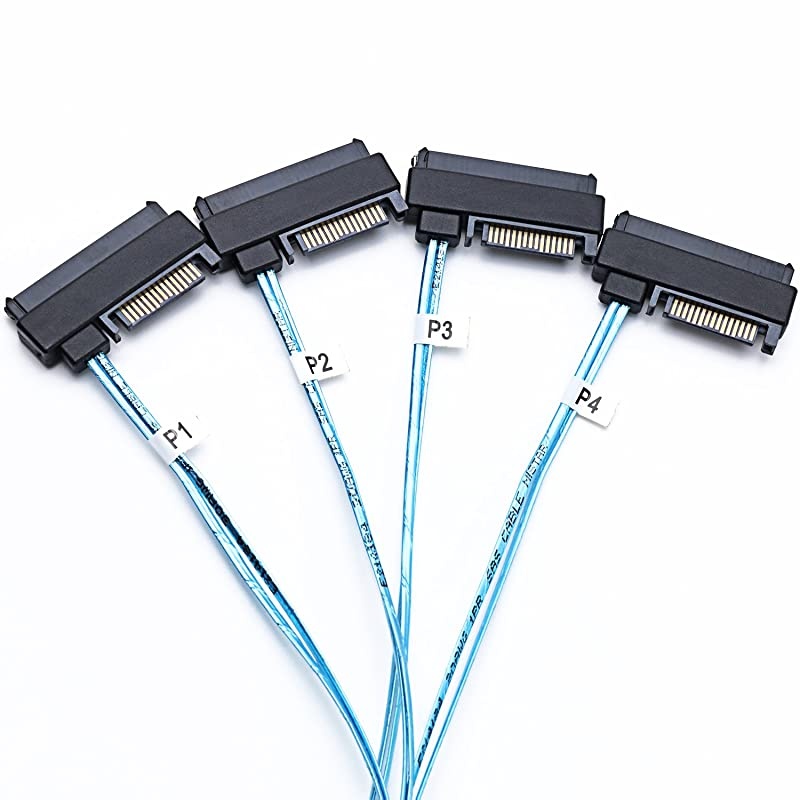 SFF8643 Internal Mini SAS HD to 4 29pin SFF8482 connectors with SAS 15pin Power Port 12GBS Cable 1M H0204