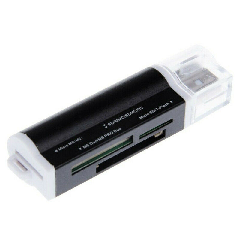 All in One 4-in-1 USB 2.0 Memory Card Reader, Memory Card Reader Adapter for SD / MicroSD/ MMC / SDHC / T-Flash / RS-MMC / Mini SD / Mini SDHC / MS / MS Pro / MS Duo / MS Pro Duo / M2