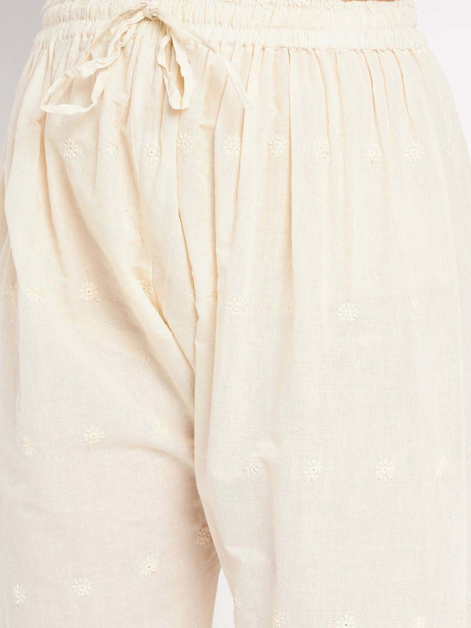 Castle Cream Cotton Embroidered Palazzos