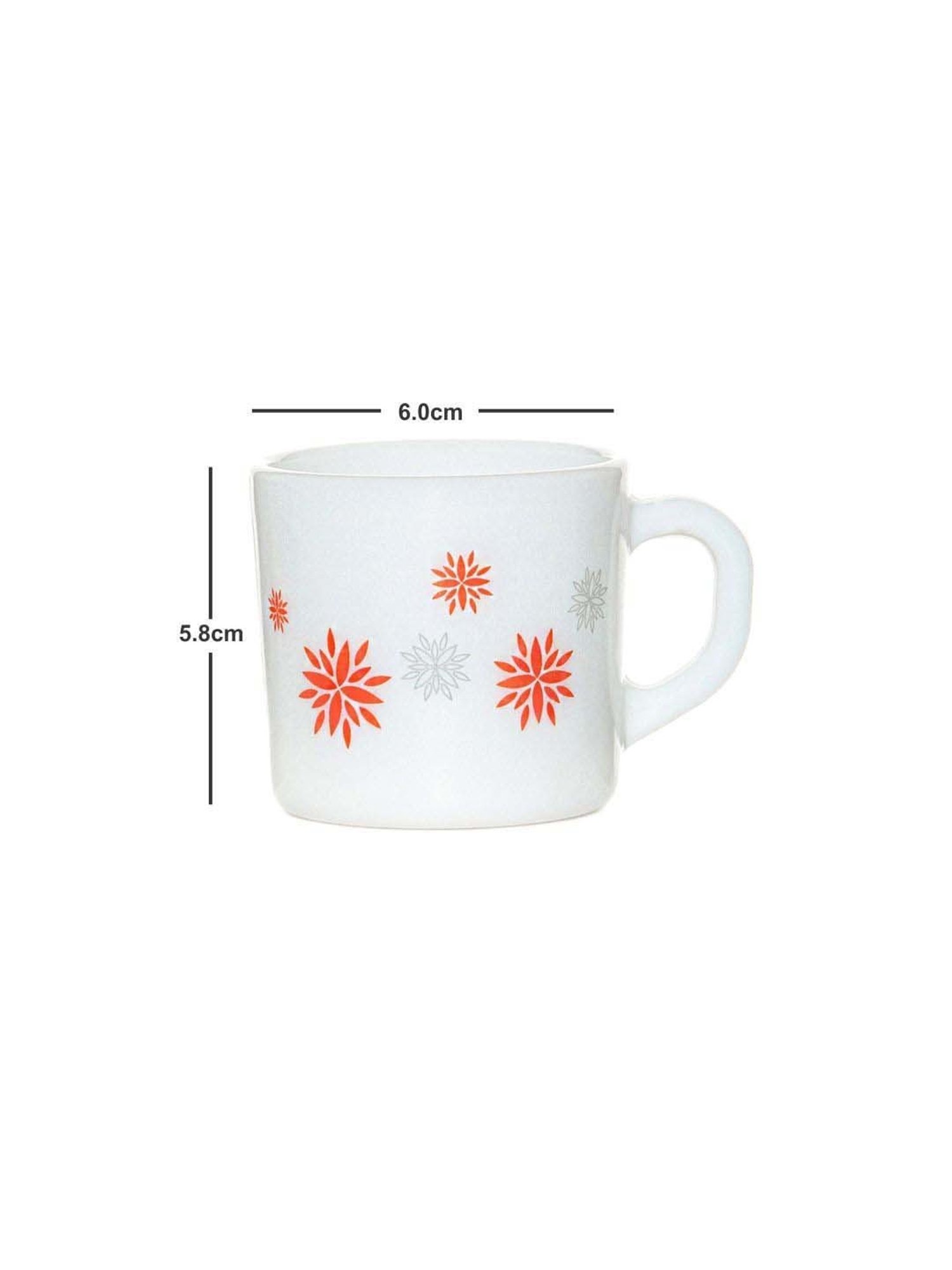 Cello White & Orange Glass Coffee Mug (0.1 L) - Set of 6