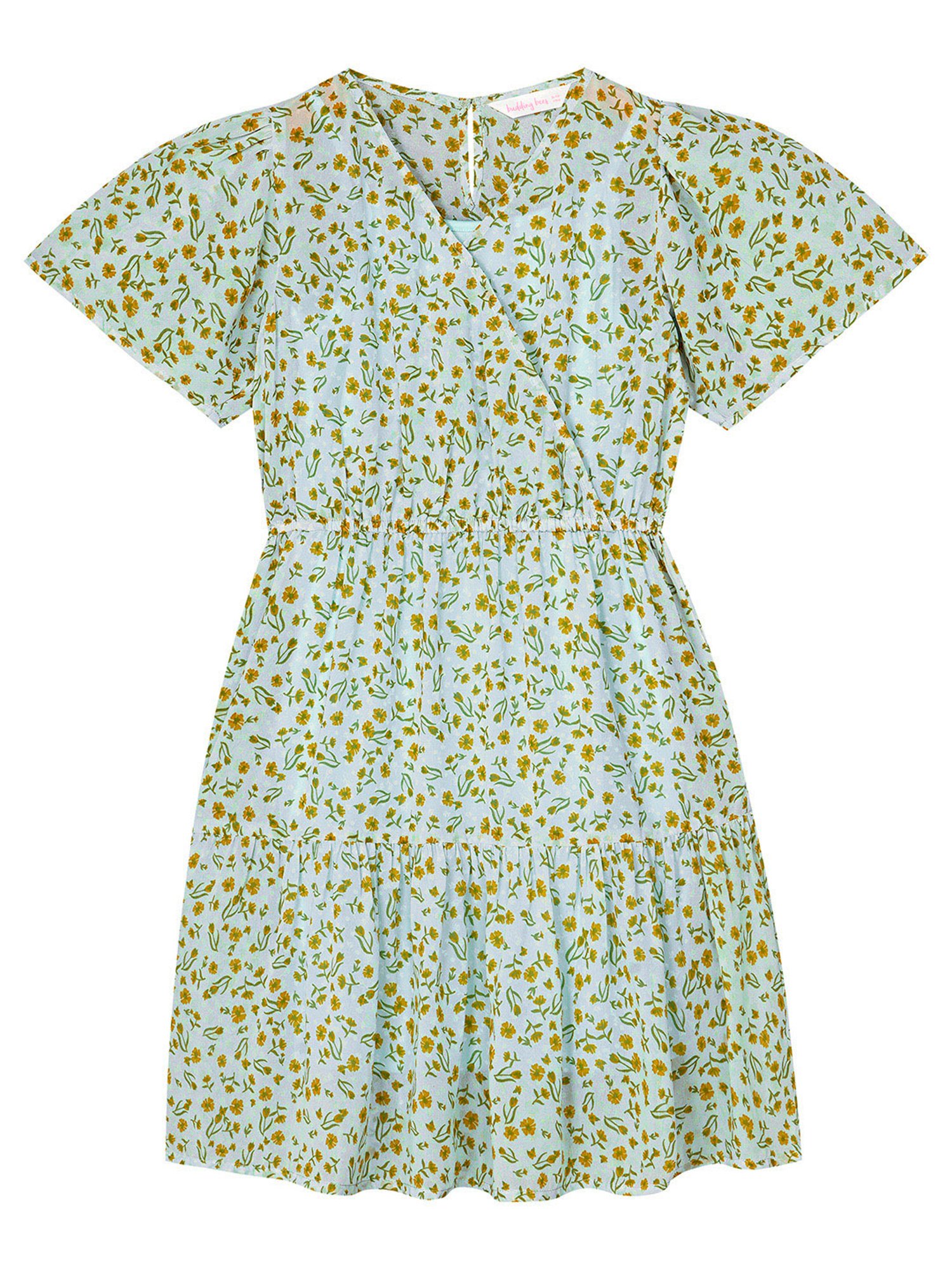 Budding Bees Kids Blue & Green Printed Dress