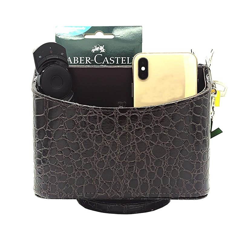 Colorful PU Leather 360 Degrees Rotatable Remote Control/Controller Organizer, Spinning TV Guide/Mail/Media Desktop Organizer Caddy Holder (Black)