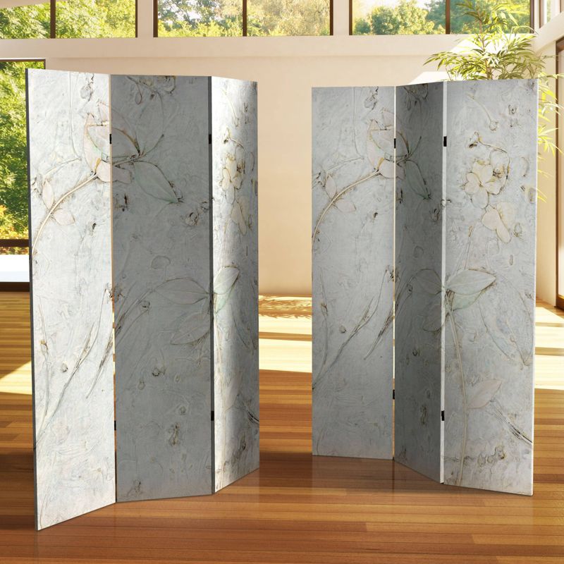 6" Double Sided Flowers Canvas Room Divider Ivory - Oriental Furniture