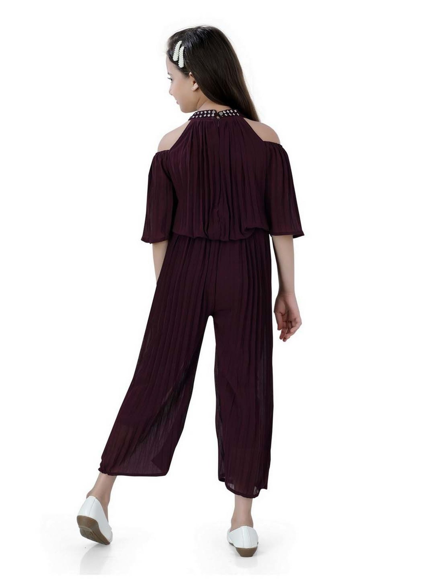 poplins Kids Purple Cotton Regular Fit Jumpsuit