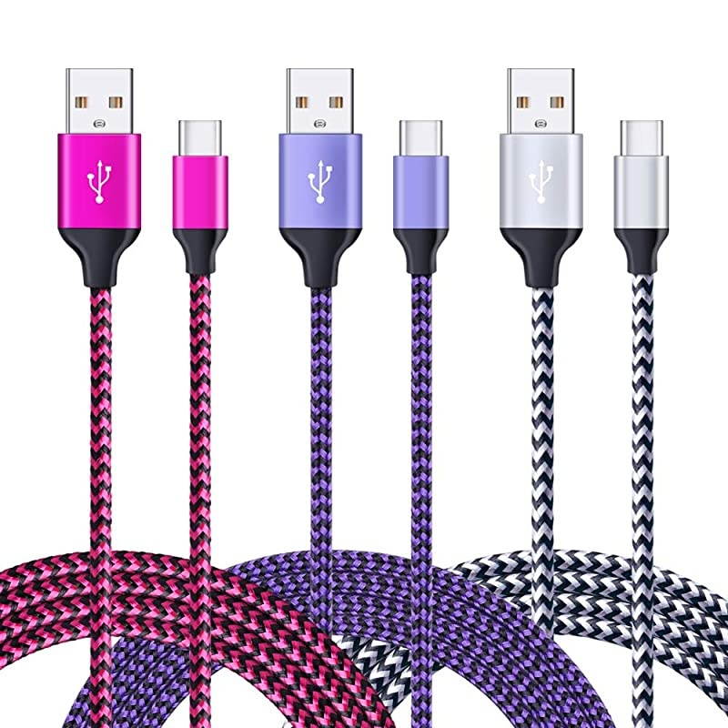 Type C Cable 3Pack 6FT Nylon Braided Phone Charger Cord Charging Cables Compatible for Samsung Galaxy S10 S9 S8 Plus Note 9 8 LG V50 V40 G6 Google Pixel Nexus 5X 6P Moto and More