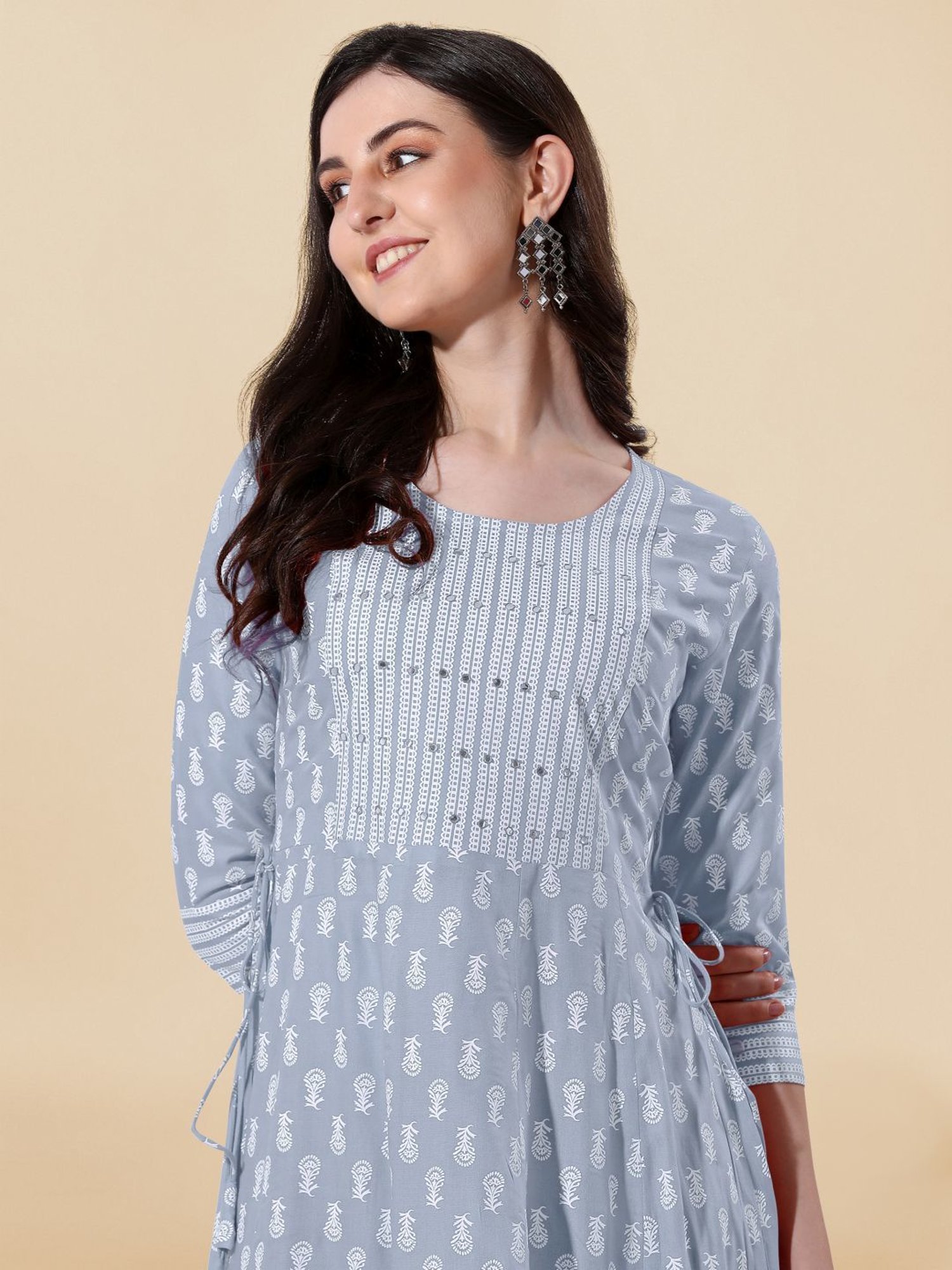 MIRCHI FASHION Grey Embroidered A-Line Dress