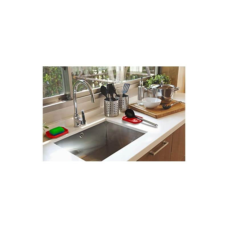 Sponge holder - Soap holder - Silicone Organizer Tray Set of 2 - for Spoon rest, Sponges, Soap Dispenser, Scrubber, and Other Dishwashing Accessories - Black