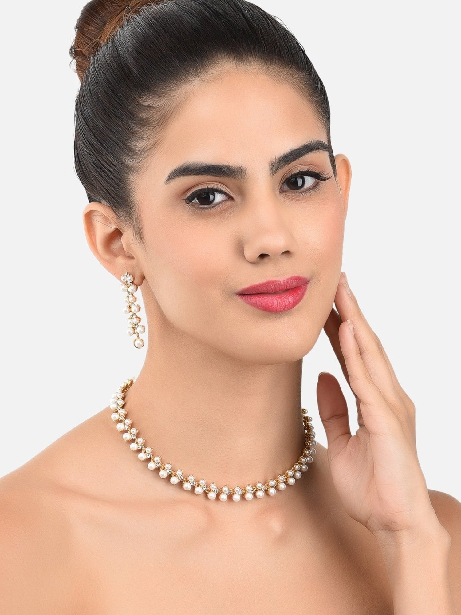 Zaveri Pearls Gold Tone Contemporary Look Pearls Choker Necklace & Earring Set-ZPFK9439
