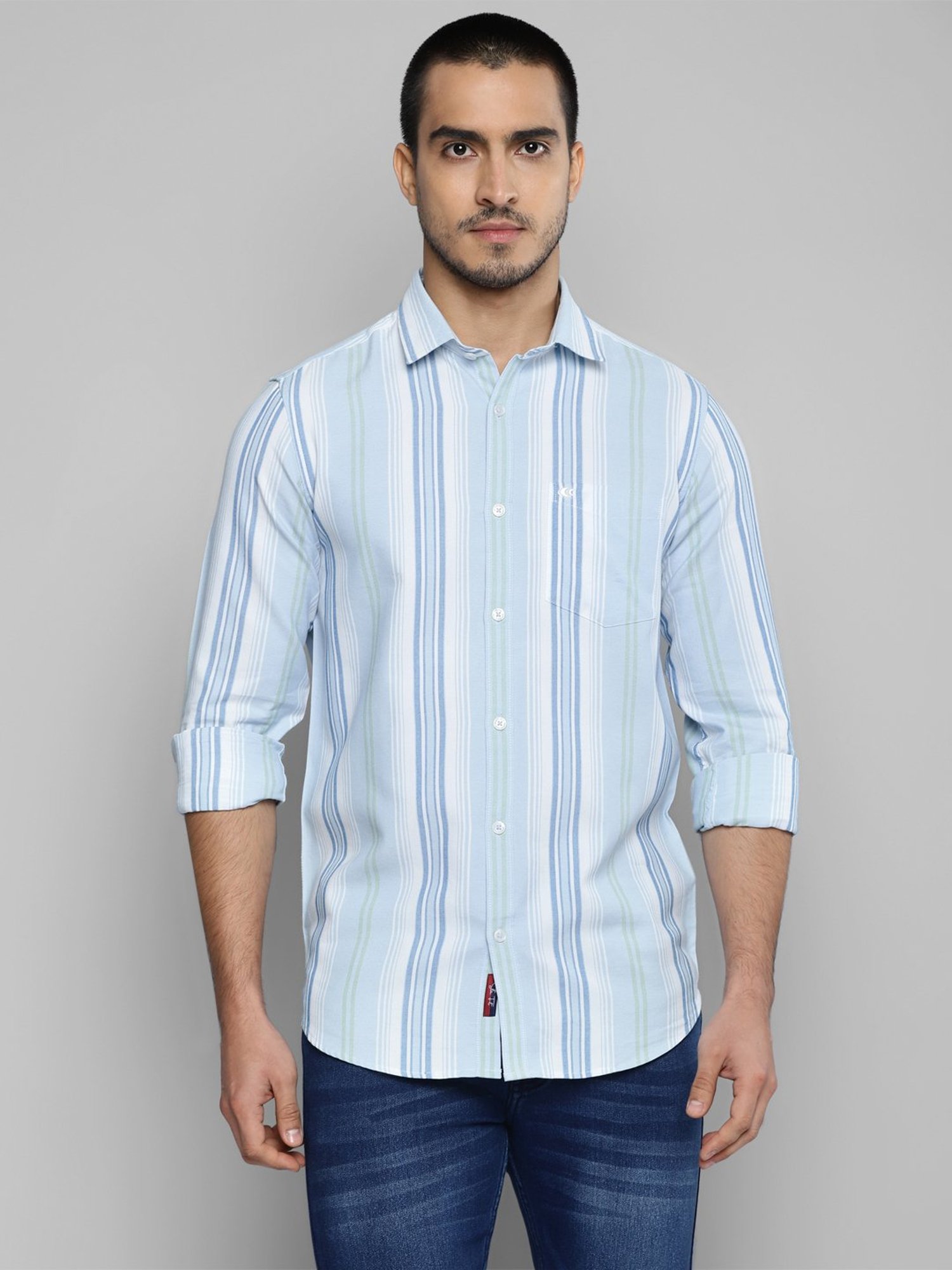Allen cooper Light Blue Regular Fit Striped Cotton Shirt