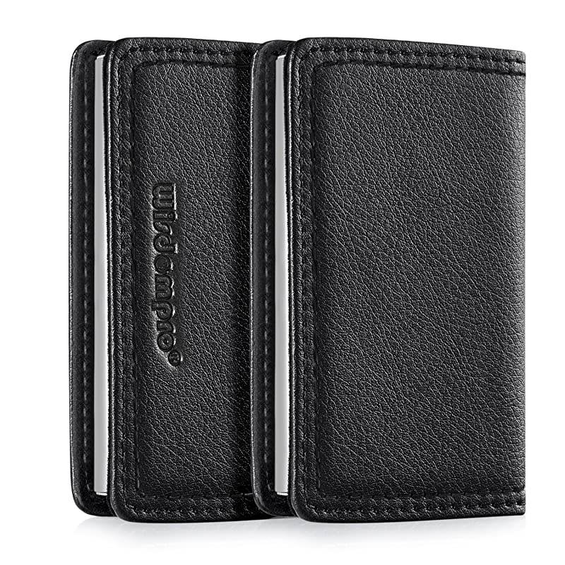 Business Card Holder  PU Leather amp Metal Name Card Holder Wallet Case with Magnetic Closure for Men and Women BlackBlack Thread