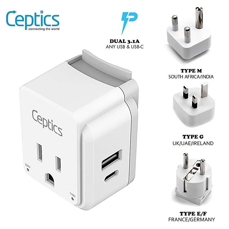 Africa Travel Plug Adapter Set by  Safe Dual USB USBC 31A 2 USA Socket Compact Powerful Use in South Africa Morocco Egypt Includes Type EF Type M Type G Swadapt Attachments