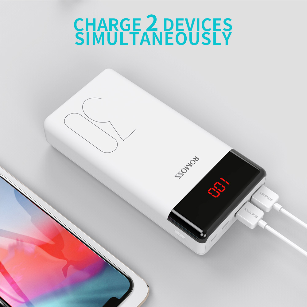 ROMOSS 30000mAh Type-C PD Portable Charger 3 Outputs and 3 Inputs Power Bank, 18W Fast Charge External Battery Packs Compatible with iPhone Xs Max, MacBook, iPad Pro, Samsung S8 (S9 is not)