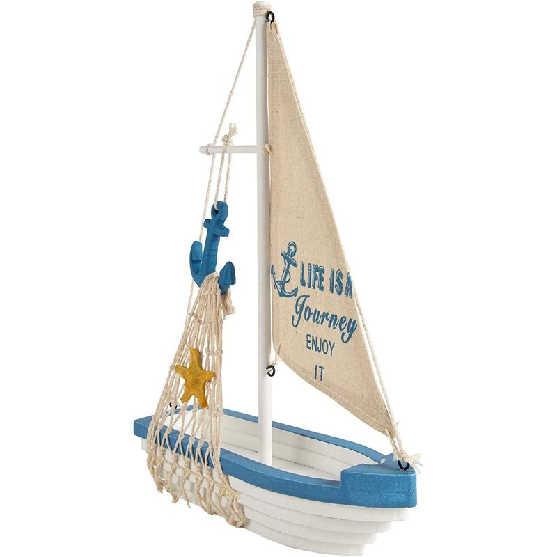 Juvale Wooden Sailing Boat Home Decor, Beach Nautical Design Sailboat with Anchor, 12.5 x 8.25 x 3 In