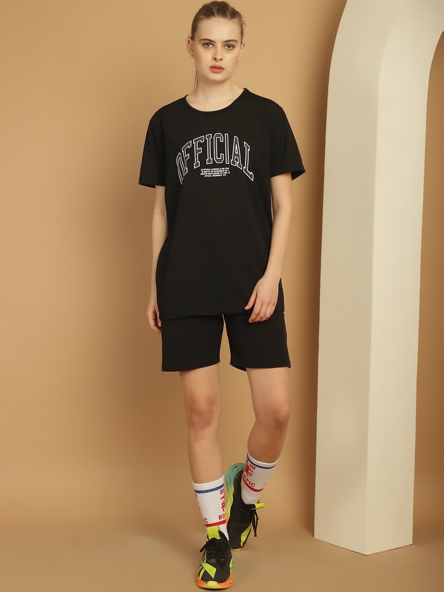 Vimal Jonney Black Cotton Printed T-Shirt & Shorts Set