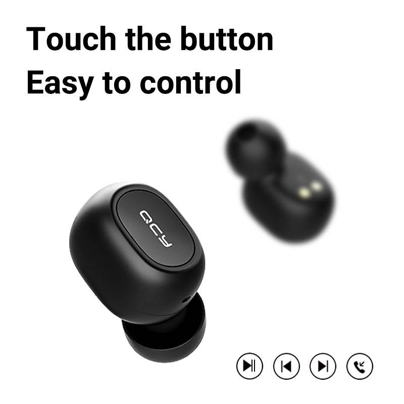 QCY T2C TWS Earphone Blutooth 5.0 Headphone 3D stereo Dual Mic Noise Cancelling Headset with charging box-Black