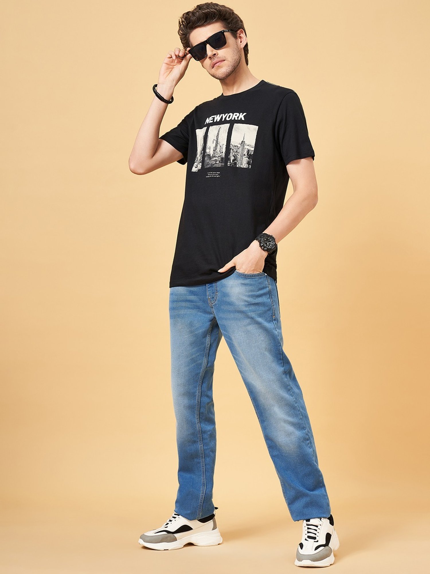 Sf Jeans By Pantaloons Black Slim Fit Printed T-Shirt