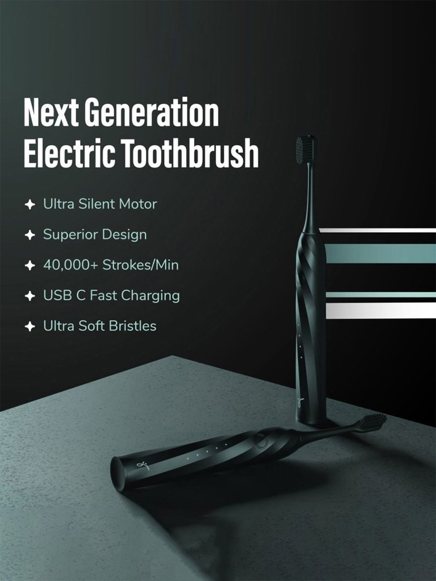 Caresmith SPARK Infinity Electric Smart Toothbrush with 3 Brush Heads & Travel Case (Black)