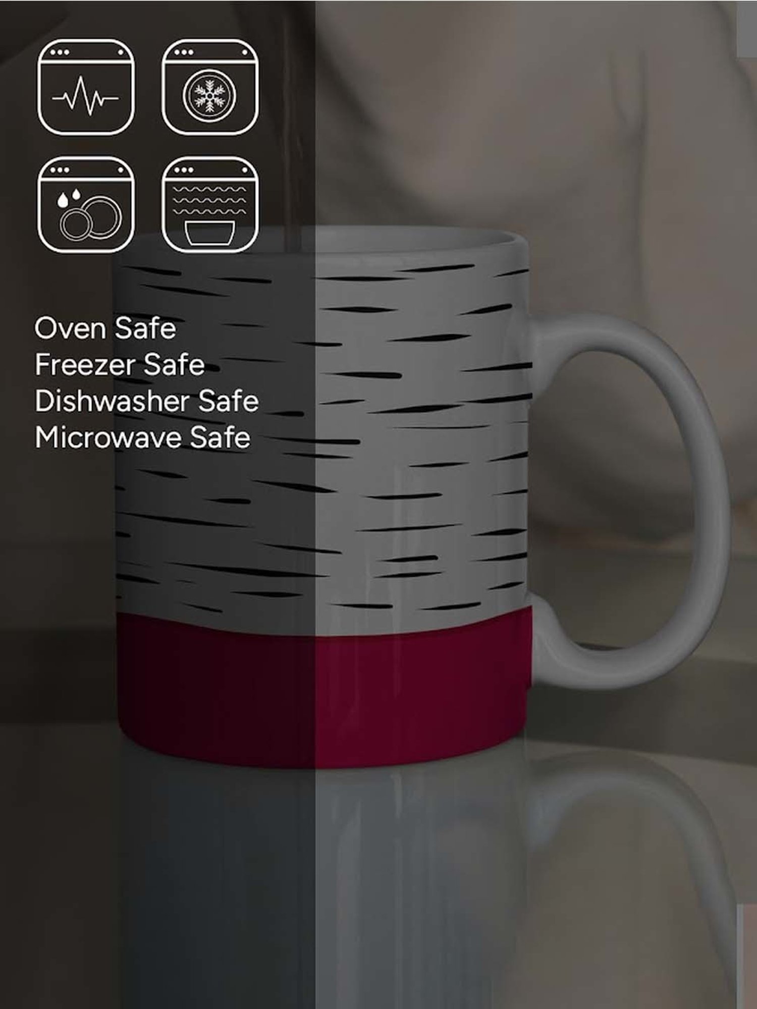 Nestroots White & Pink Stoneware Striped Design Coffee Mug (0.325 L)