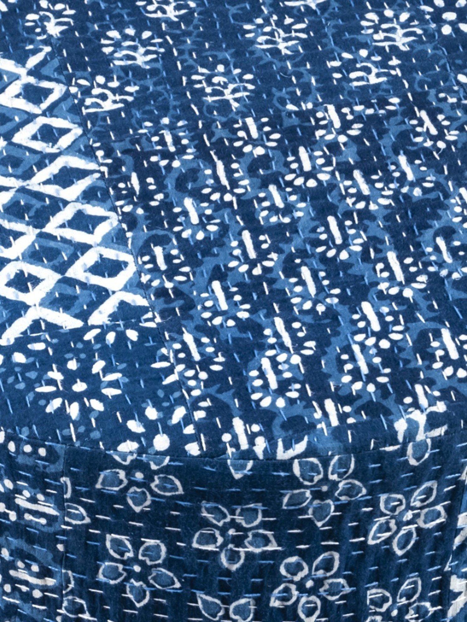 Ikiriya Morgan Printed Blue Wood Ottoman