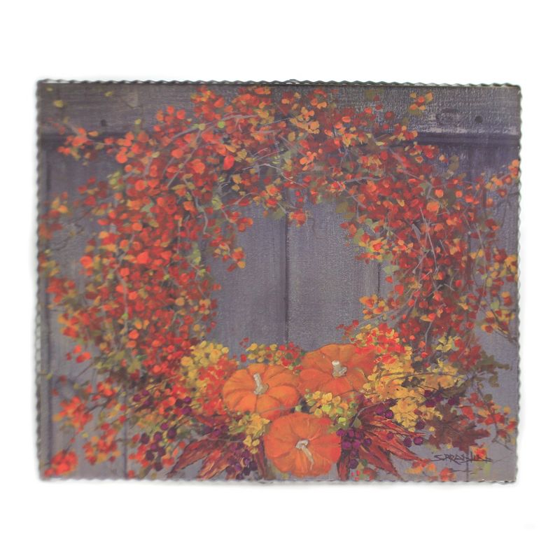 Fall 15.5" Gallery Bittersweet Wreath Print Autumn Pumpkins  -  Wall Sign Panels