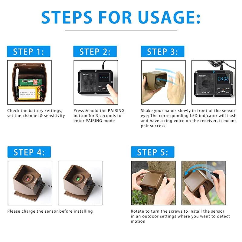 Driveway Alarm 1/3 Mile Long Range Motion Sensor Alert System Driveway Detector for Home with 2000mAh Rechargeable Battry (Sensor-Brown)