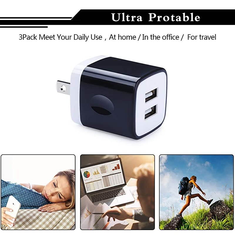 Charger Charging Plug 3Pack 21A Dual Port Plug Quick Phone Cube Brick Charger Adapter Compatible with iPhone 1111 Pro MaxXs MaxXsXRX876S6 Plus Samsung Galaxy Note 10+S10e S10 S9 S8