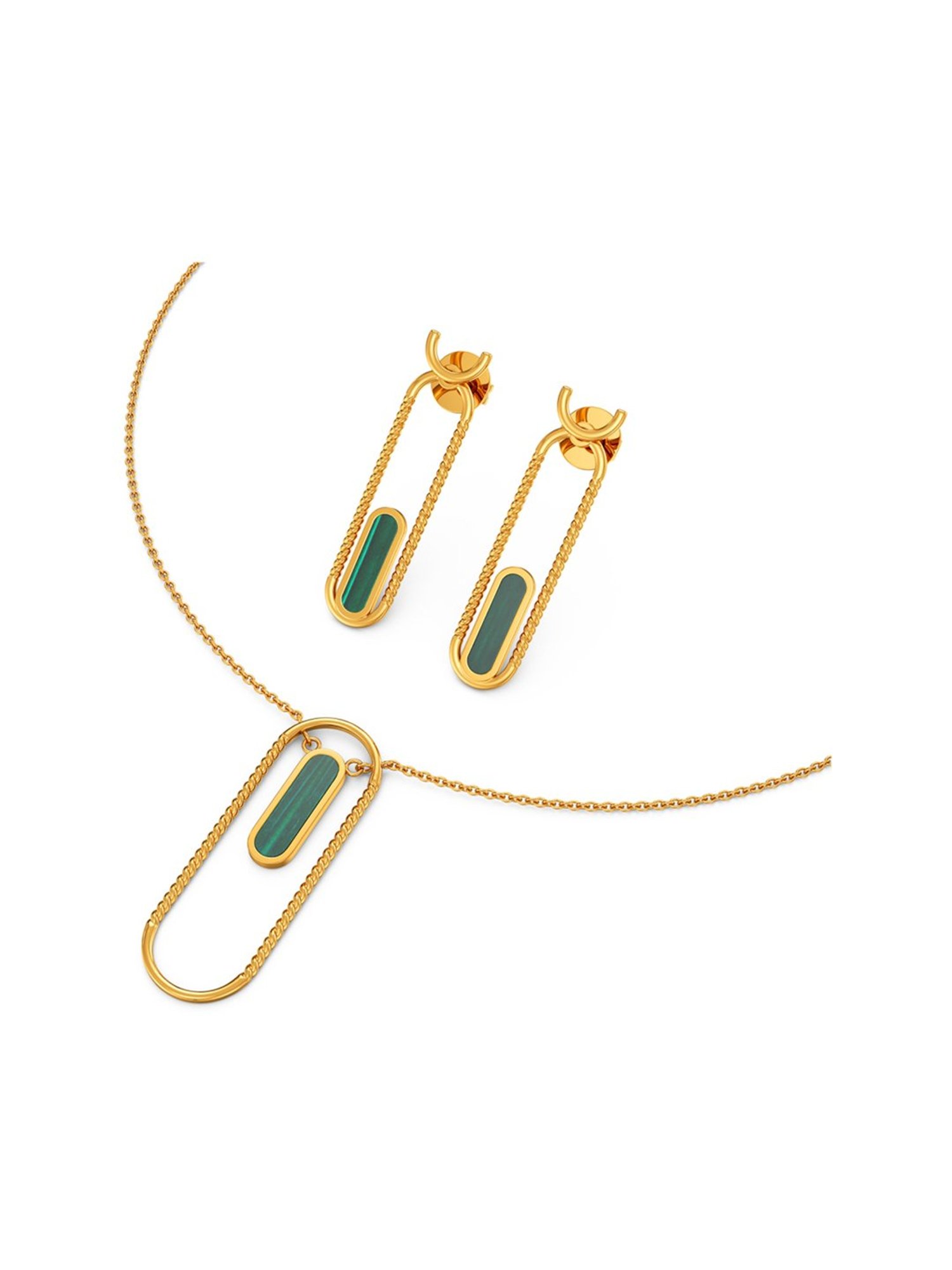 Joyalukkas 22k Gold Capsule-frame Green Brightlight Pendant & Earrings Set