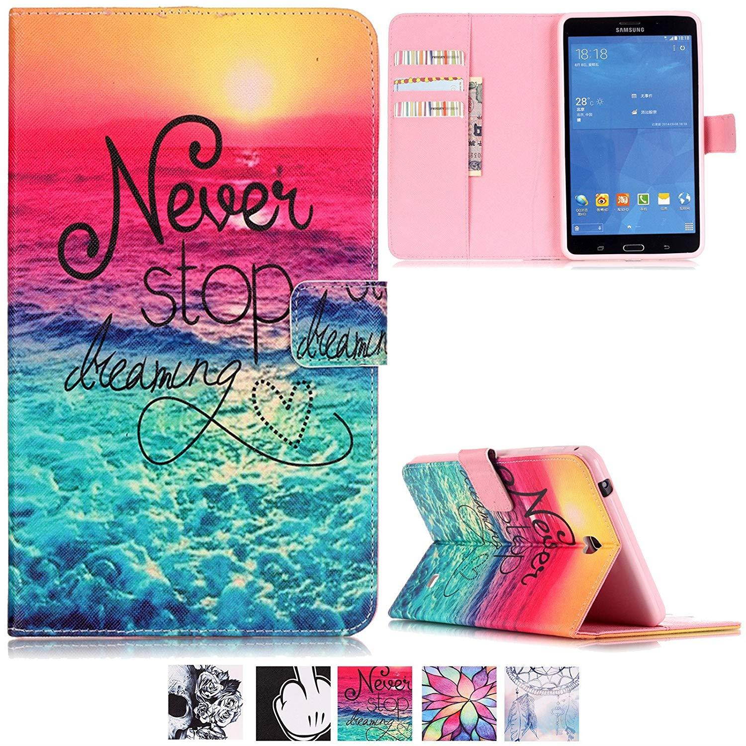Tab 4 7.0 Case,T230 Case,UUcovers Colorful Fancy PU Leather Magnet Design Case Flip Stand Wallet Cover with Cards /Money Slots for Samsung Galaxy Tab 4 7.0 T230 T231 T235-Never Stop