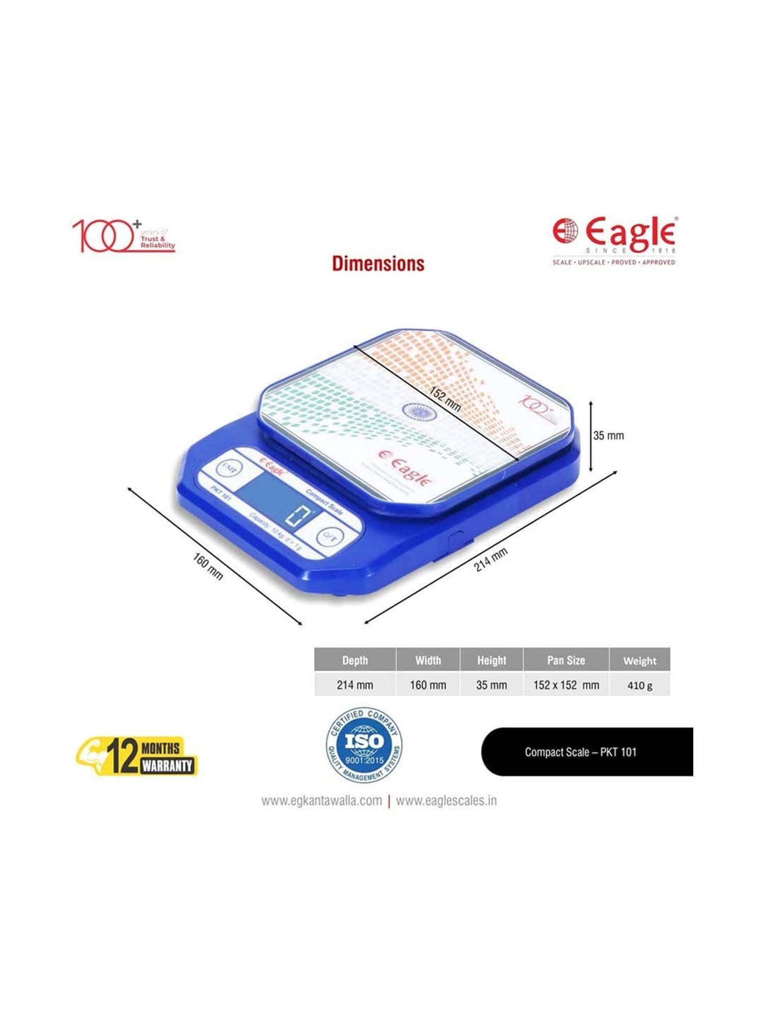Eagle PKT-101 Digital Weight Machine for Kitchen, 10 kg Capacity,1 g Accuracy,Kitchen Weighing Scale