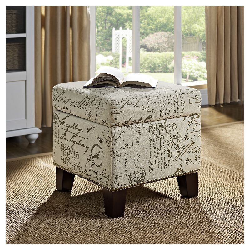 Alecia Script Print Cube Storage Ottoman Cream - Dorel Living