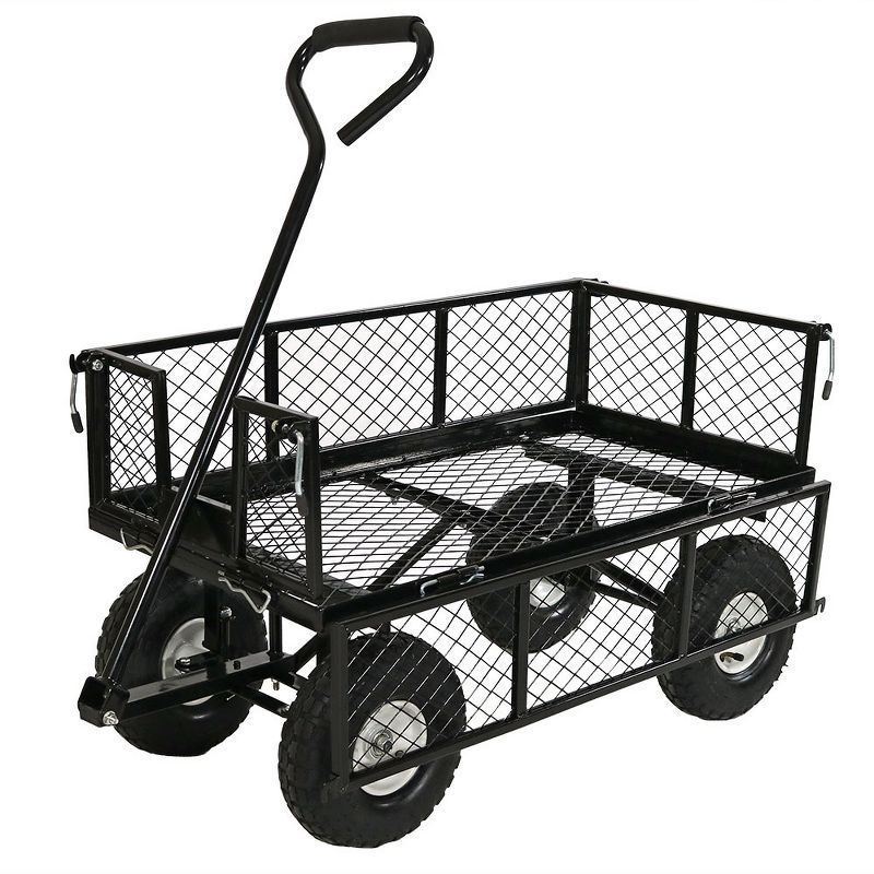 Sunnydaze Outdoor Lawn and Garden Heavy-Duty Durable Steel Mesh Utility Wagon Cart with Removable Sides - Black