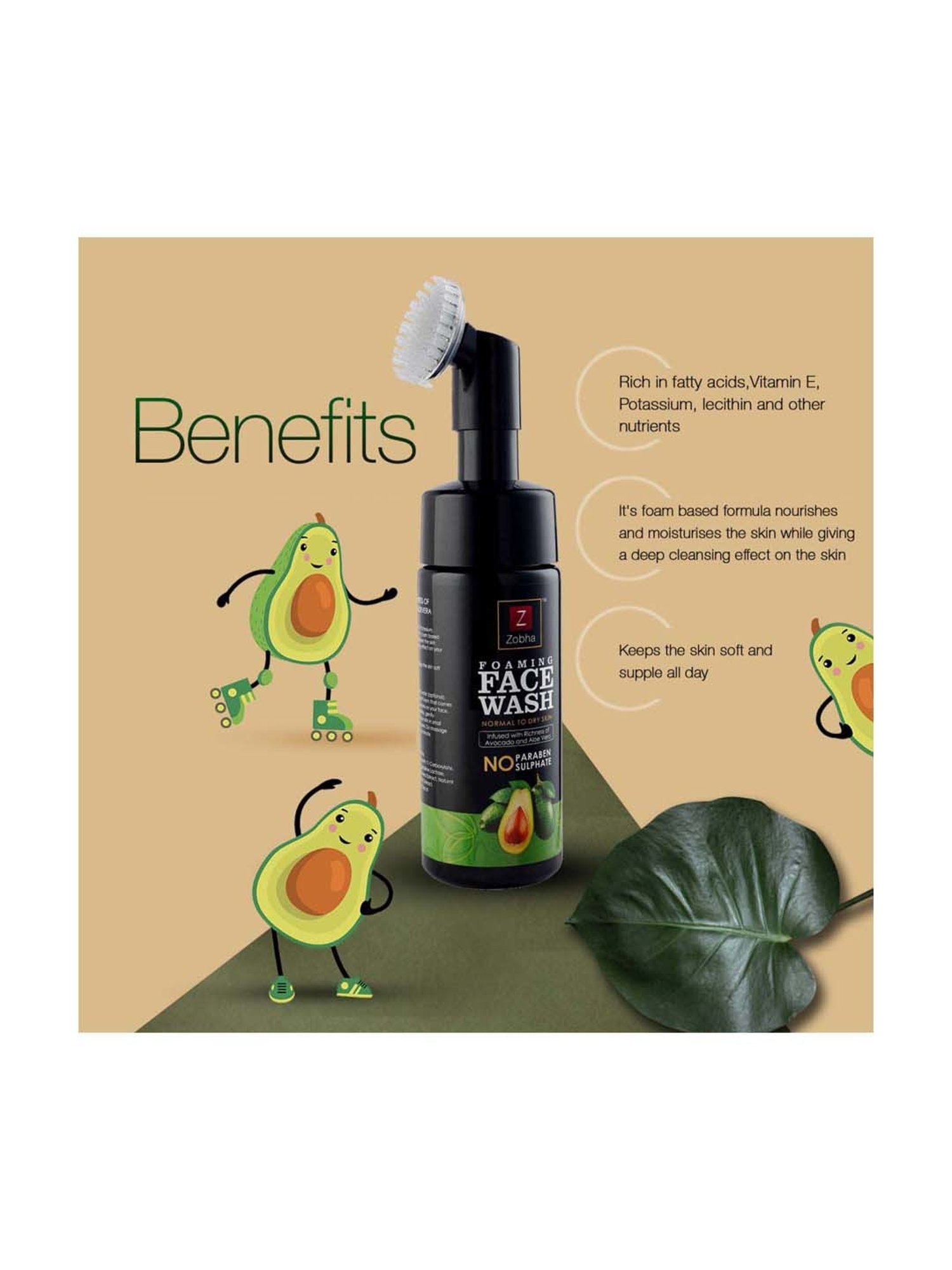Zobha Avocado & Aloe Vera Foaming Face Wash - 150 ml